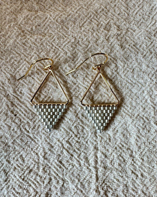 SV Beads Small Japanese Beaded Triangle Earrings in Pearly Gray