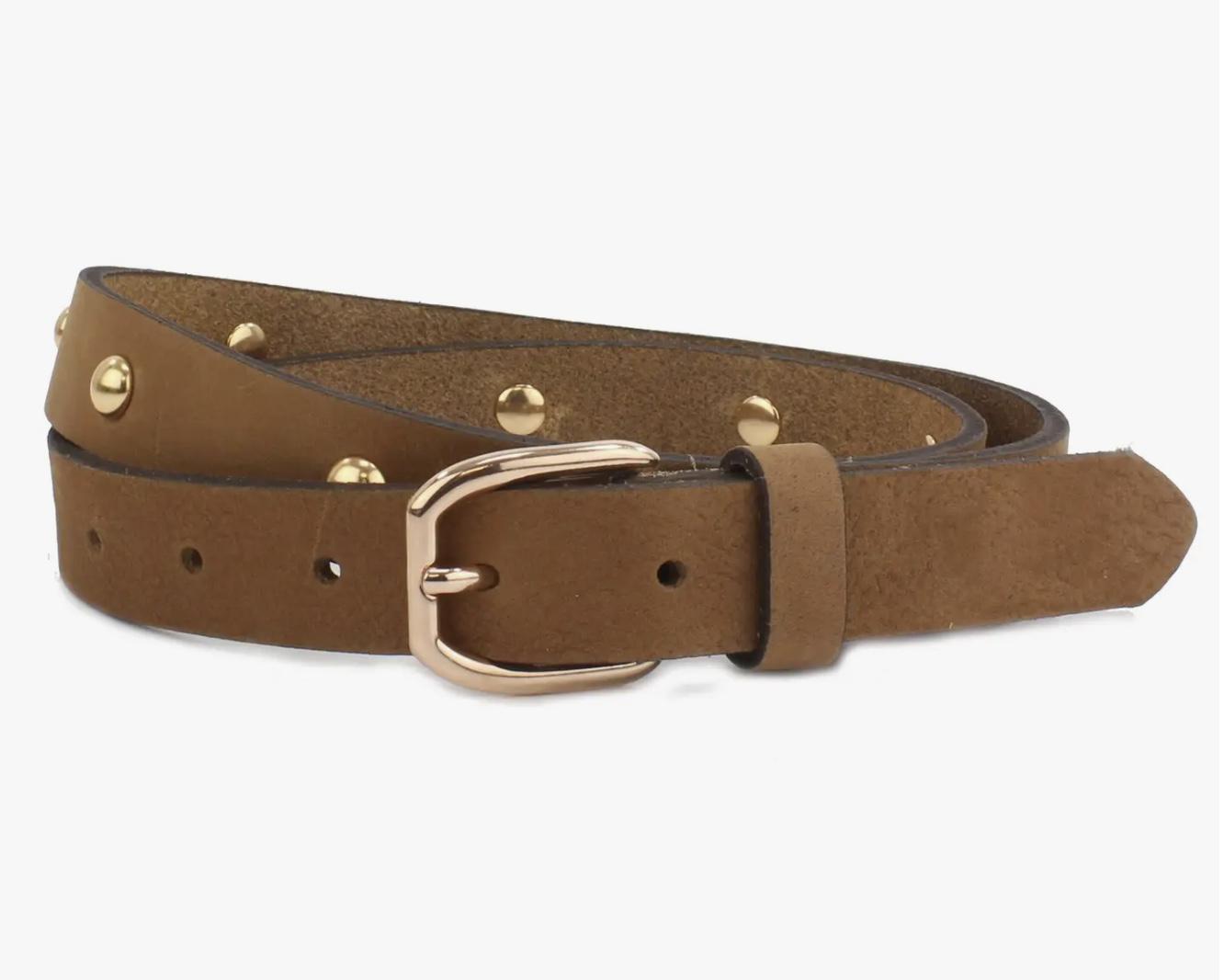 The British Belt Company Suma Handmade Tan Nubuck Studded Tan Belt