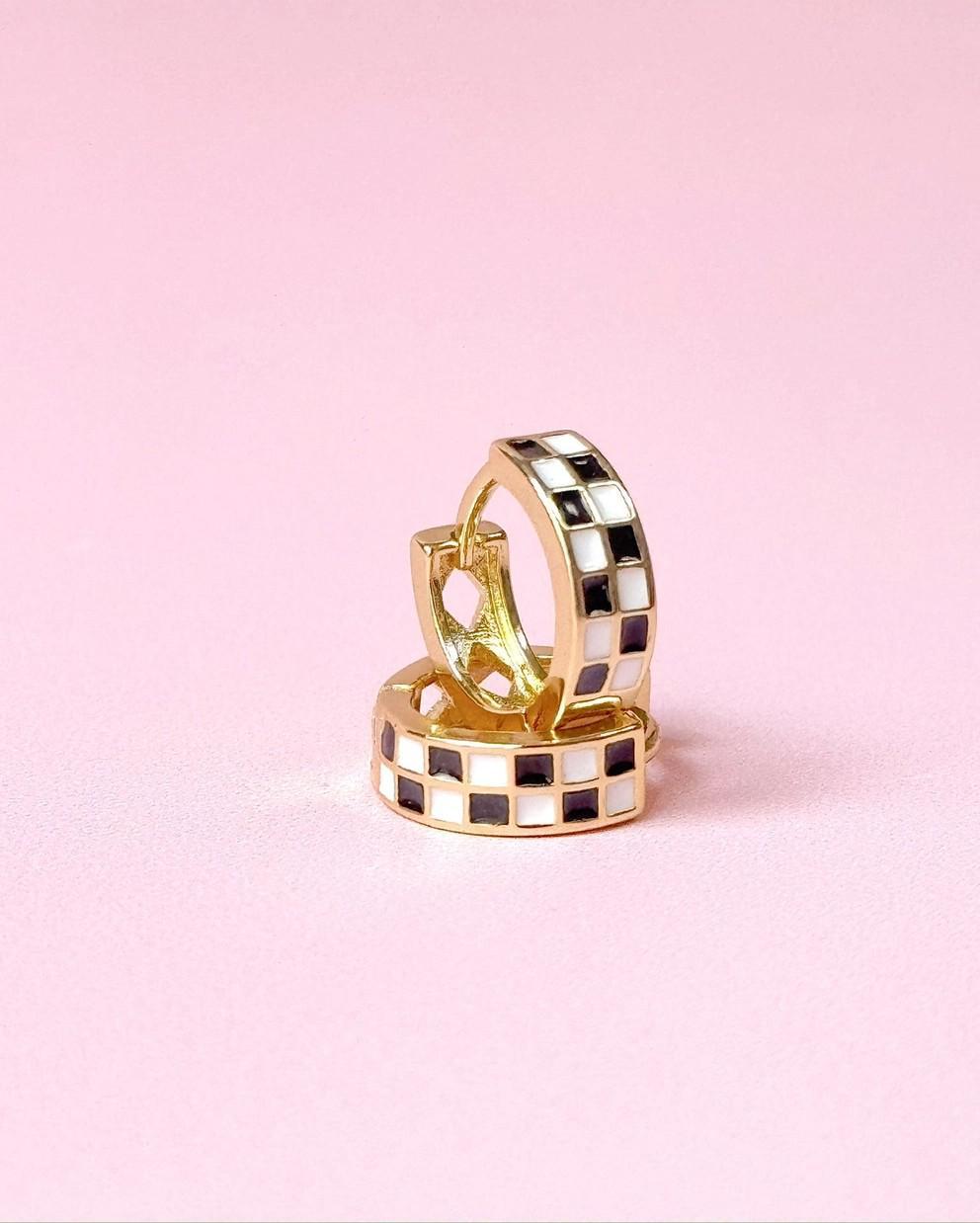 Golden Hour Checkered Huggie Earrings
