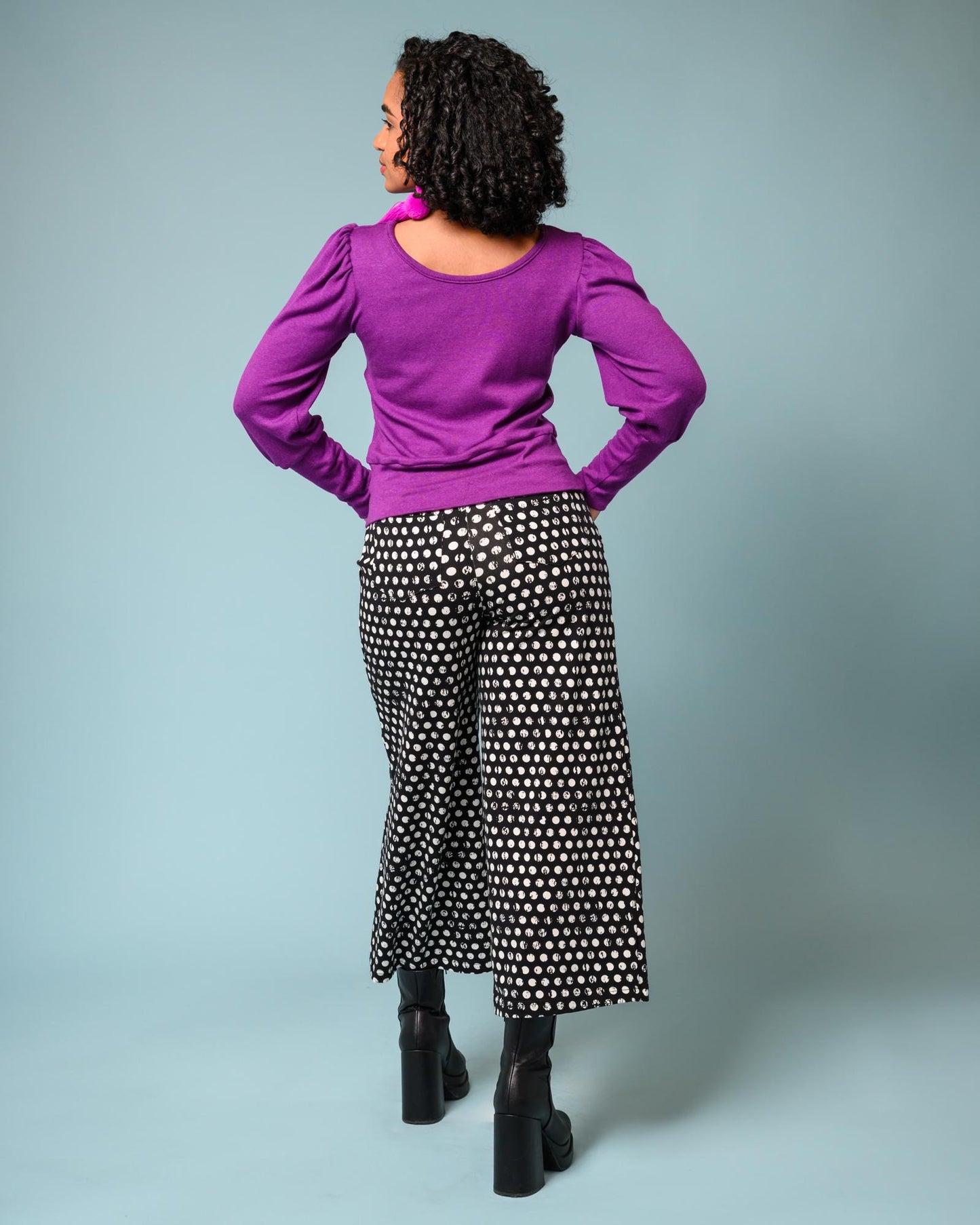 Squasht Wide Leg Pants (Cropped) in Black & White Distressed Polka Dots