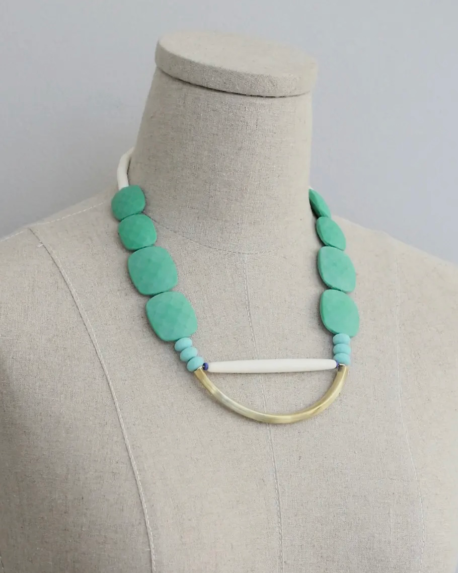 David Aubrey Green and Turquoise Geometric Necklace