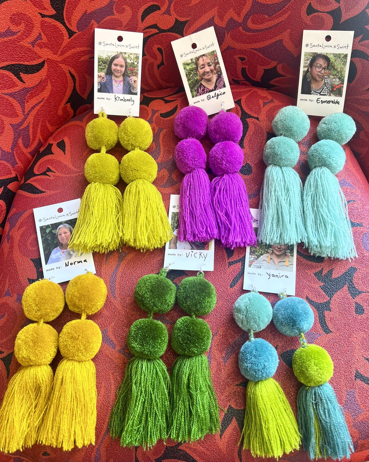 SWIETstuff Extra Large Pom Pom Earrings Shades of Blue & Green