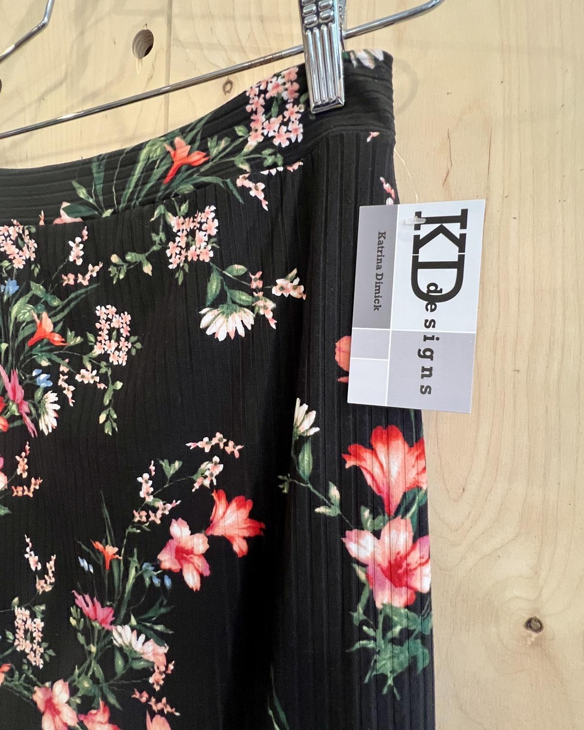 KD Designs Serena Midi Skirt in Black wtih Floral Print