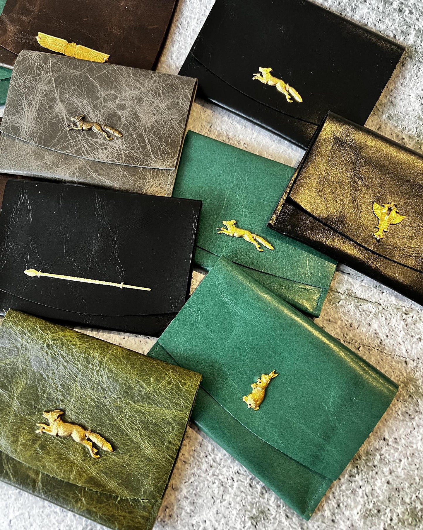 Vallente Leather Lil' Stamped Wallet Kelly Green with Bunny