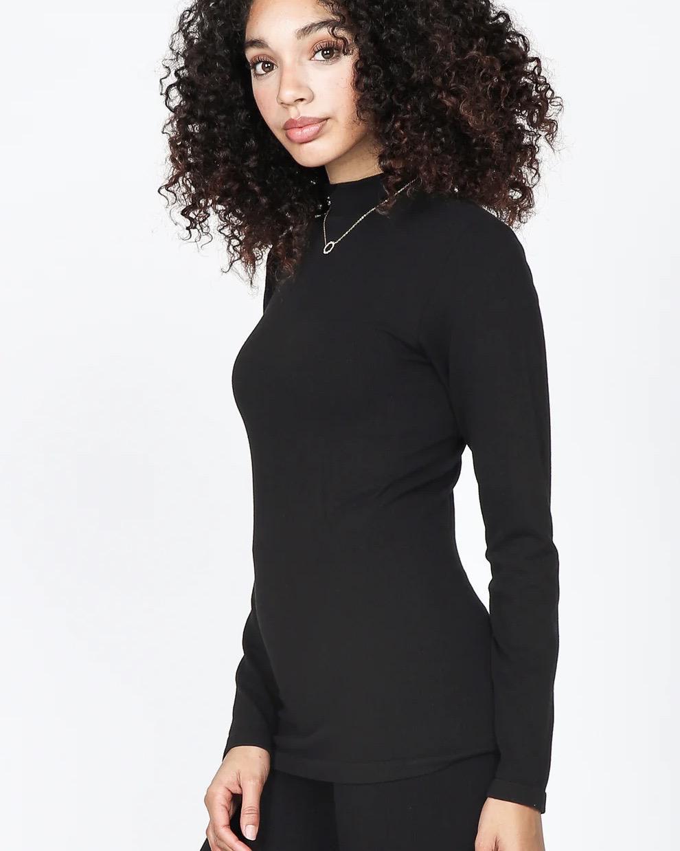 M Rena Ribbed Mock Neck Long Sleeve Top
