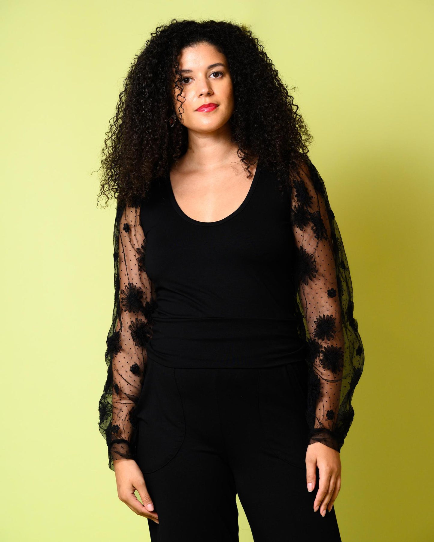 Squasht Lexi Lace Sleeve Top in Noir Black - Last One - Size Small - FINAL SALE