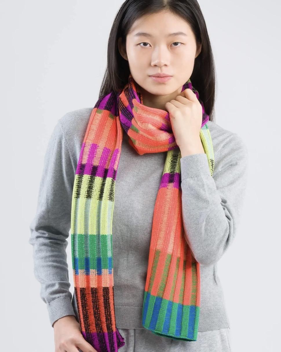 Verloop Mosaic Stripe Knit Scarf in Lime Cobalt