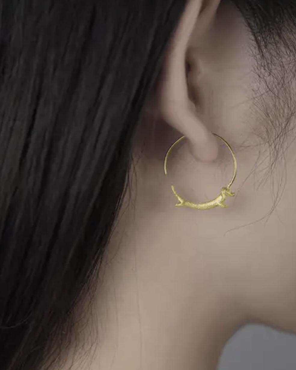 Perimade Gold Dachshund Dog Hoop Earrings