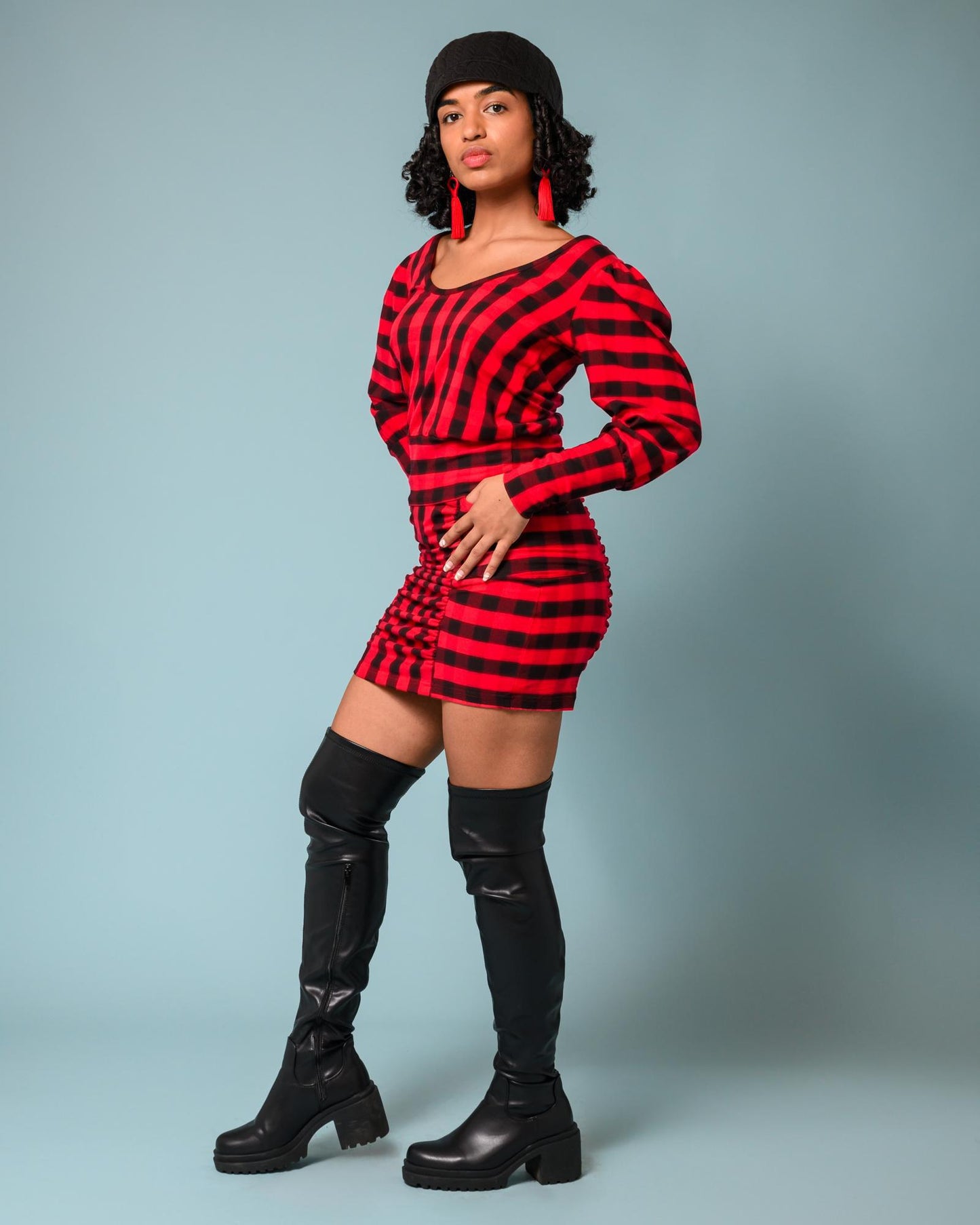 Squasht Ruched Mini Skirt In Red and Black Lumberjack Plaid - Size Small - SALE