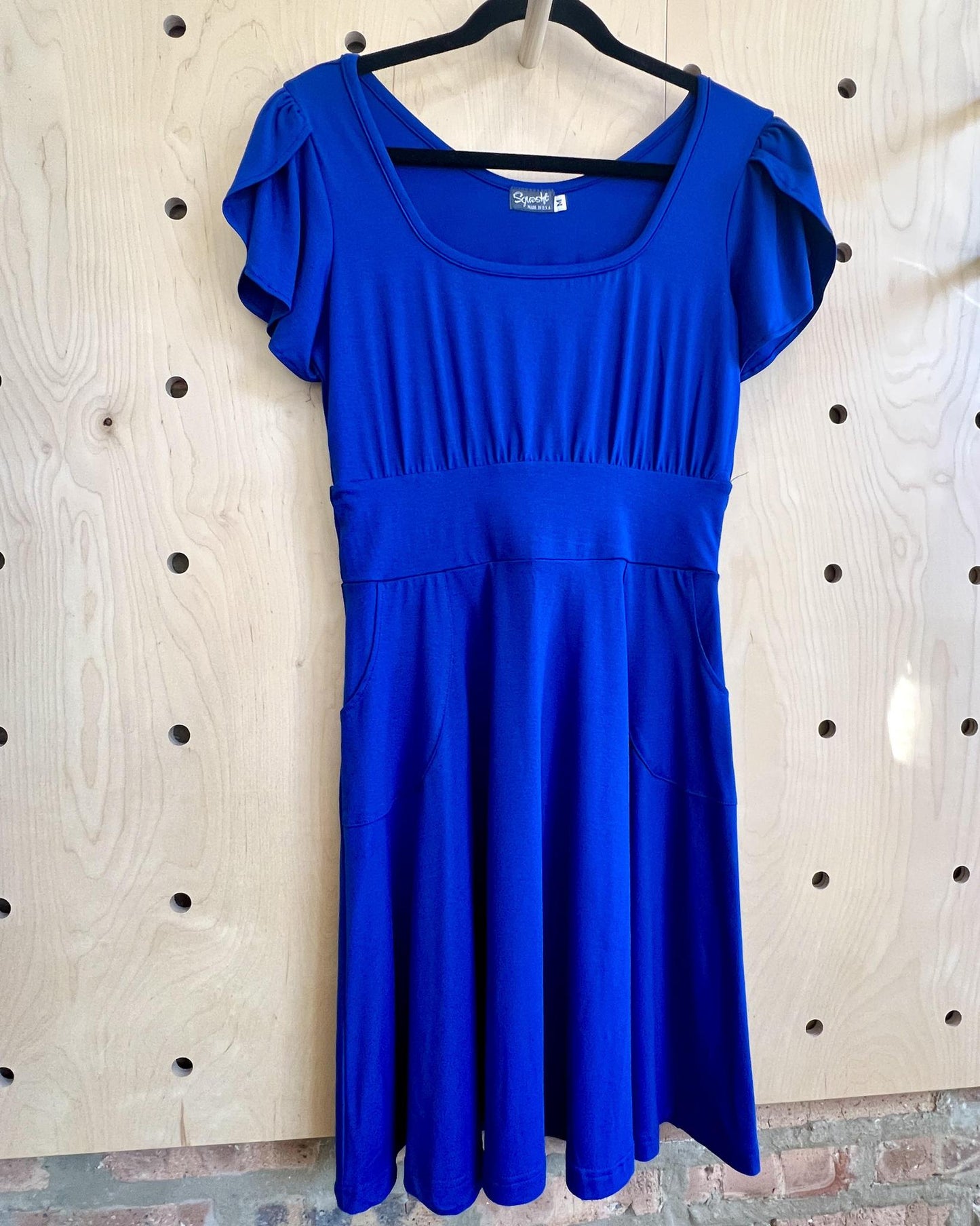 Squasht Petal Sleeve Dress in Sapphire Blue