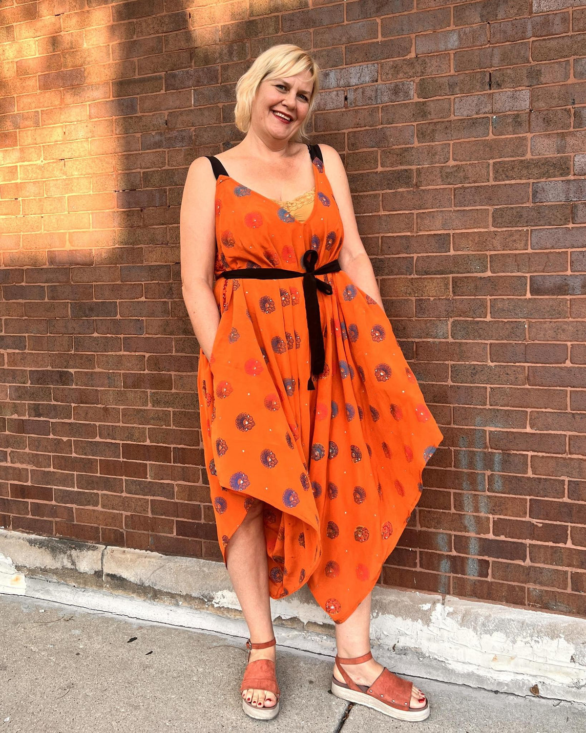 Indie Ella Zatanna Boho Silk Jumpsuit in Orange Crush
