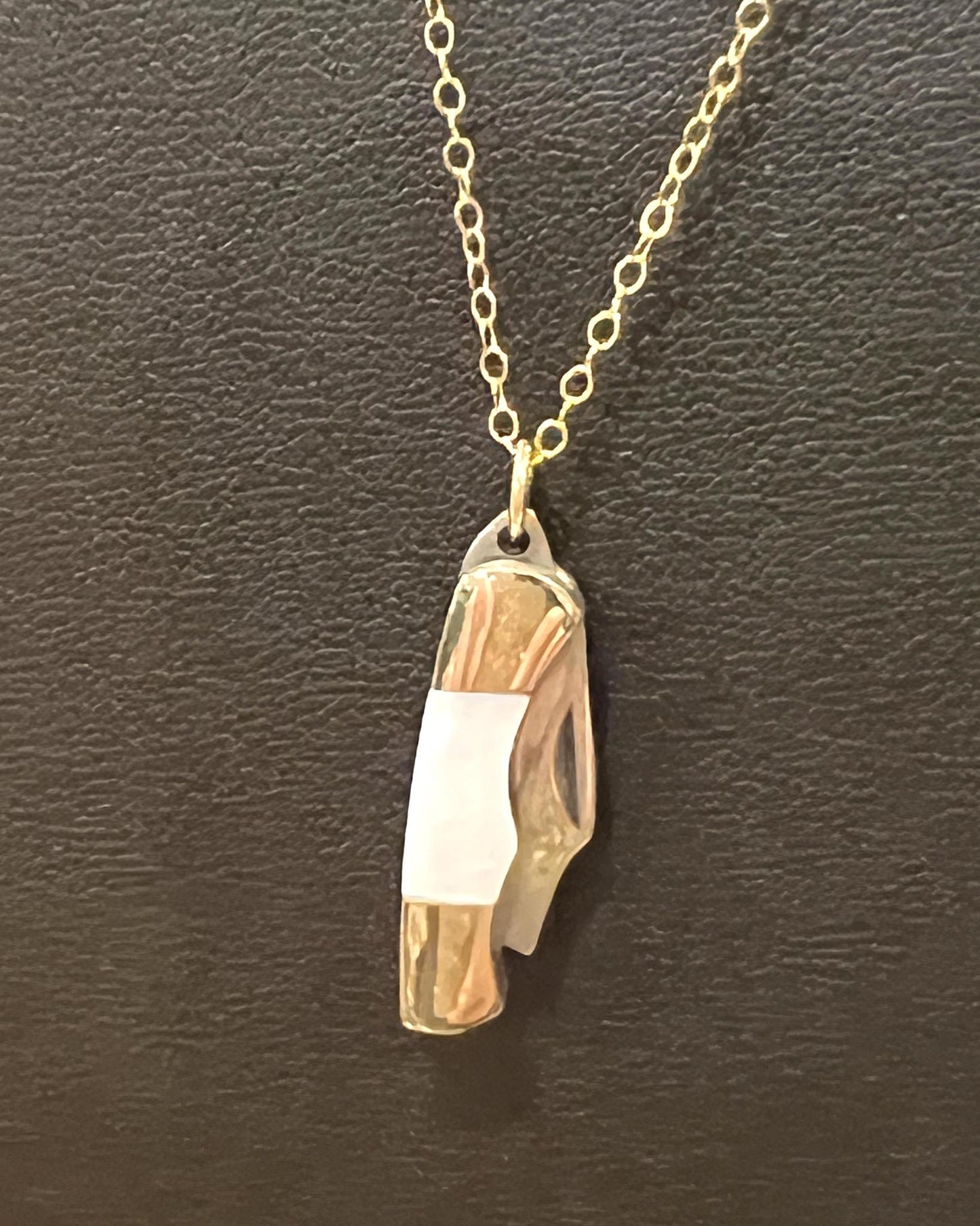 1979 Jewelry Knife Necklace 1-inch Mother of Pearl Necklace - 14kt gold fill chain