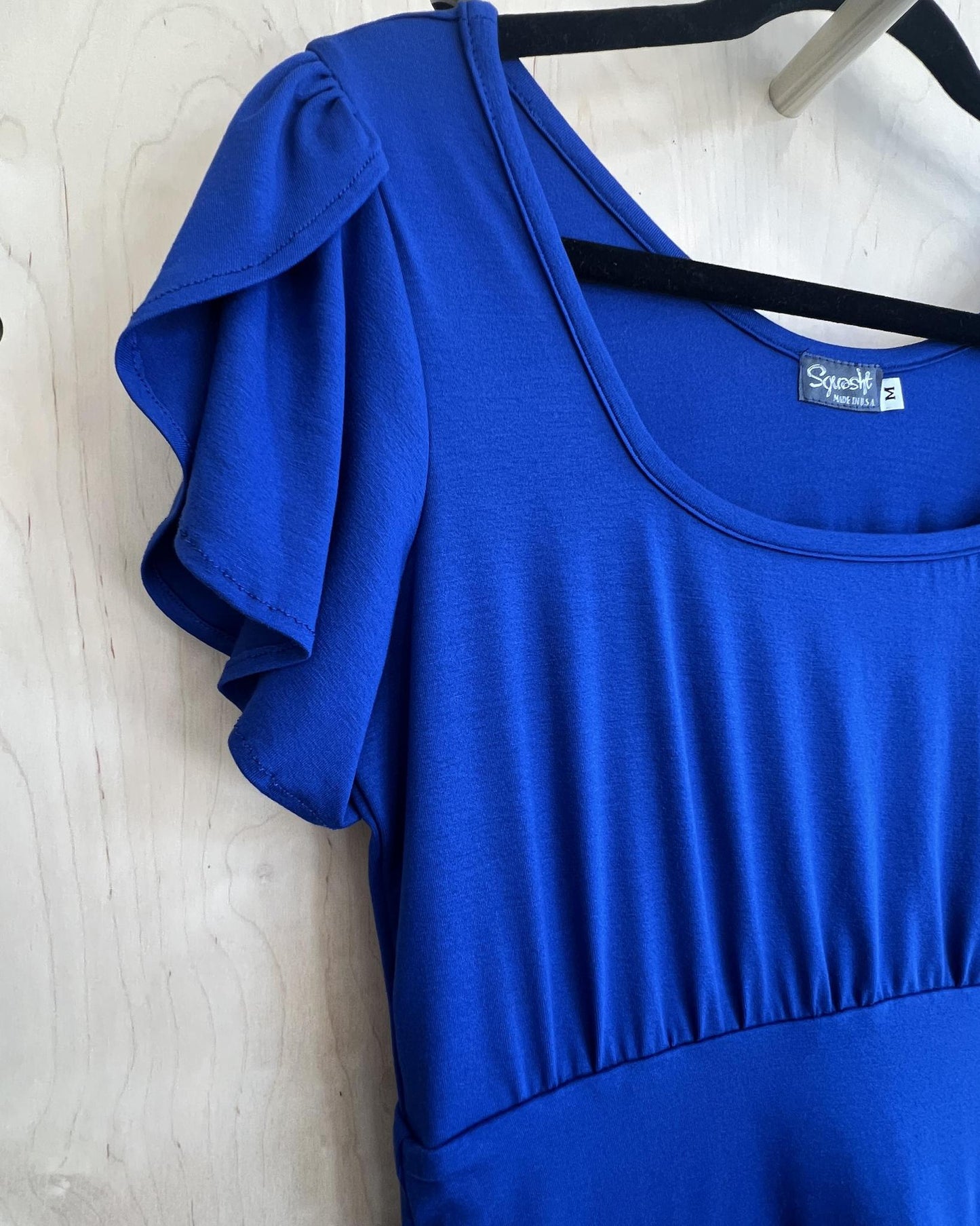 Squasht Petal Sleeve Dress in Sapphire Blue