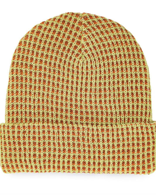 Verloop Simple Grid Rib Knit Beanie Hat in Lime (Pops of Orange)