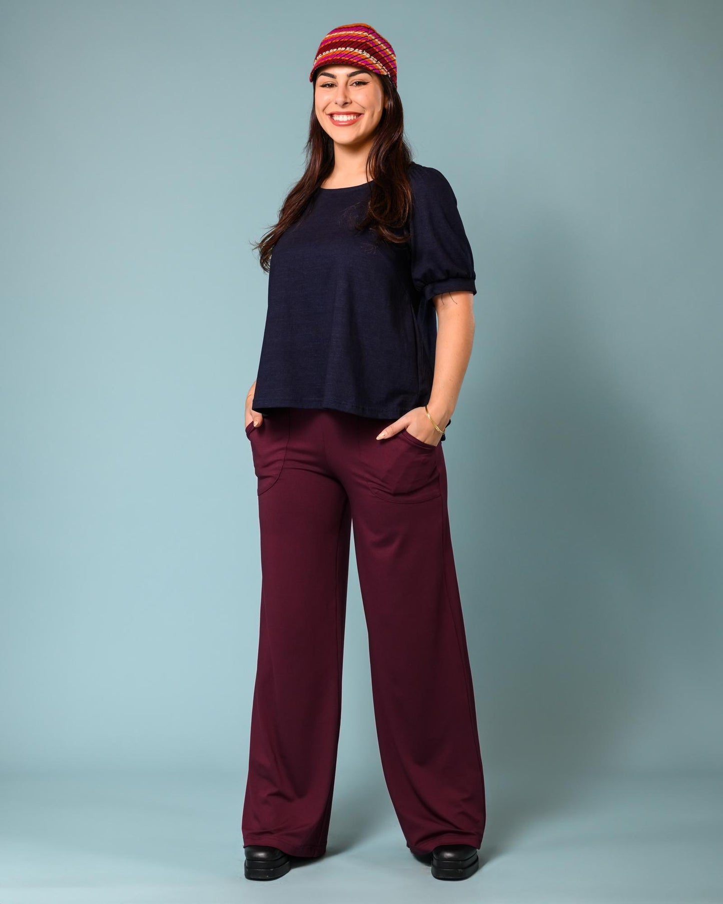Squasht Wide Leg Long Length Pants in Merlot