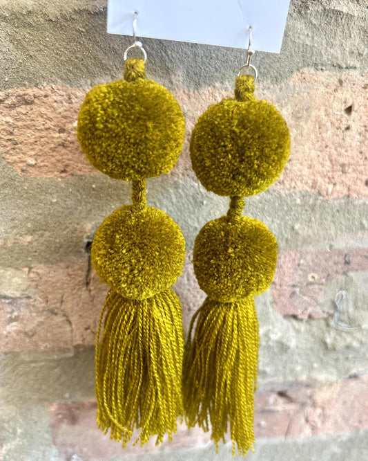 SWIETstuff Large Pom Pom Earrings Olive Green