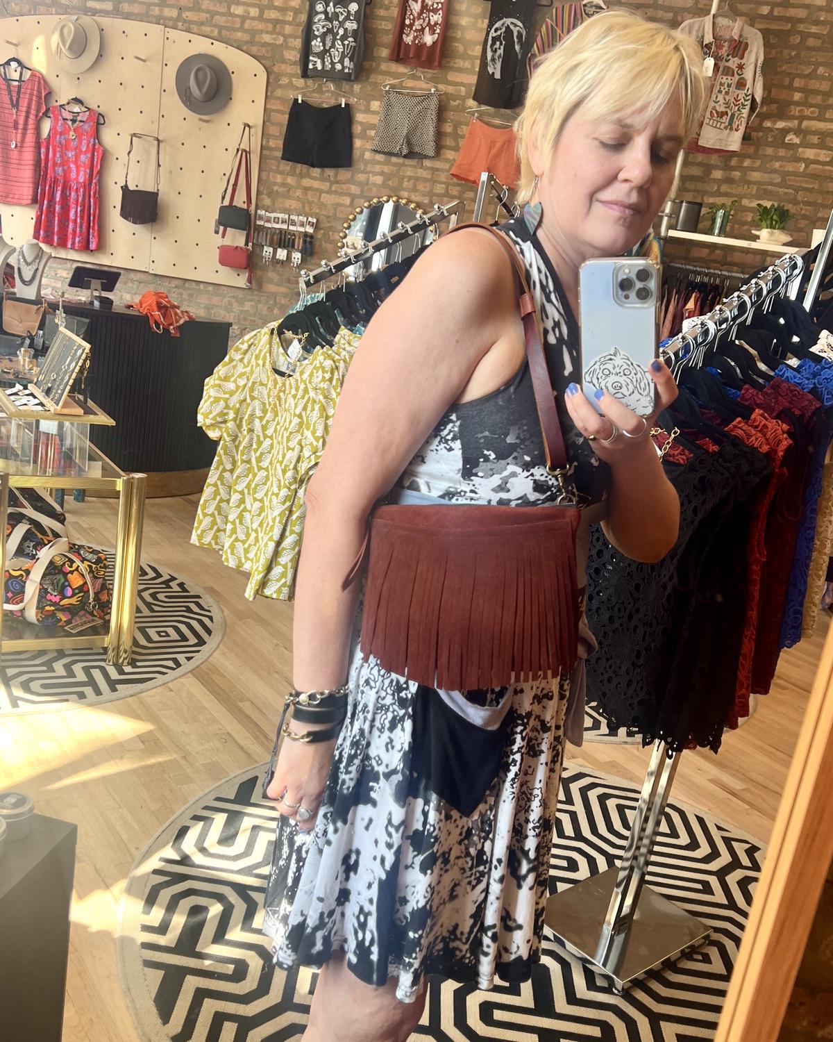 Vallente Leather Fringe Handbag in Deep Rust