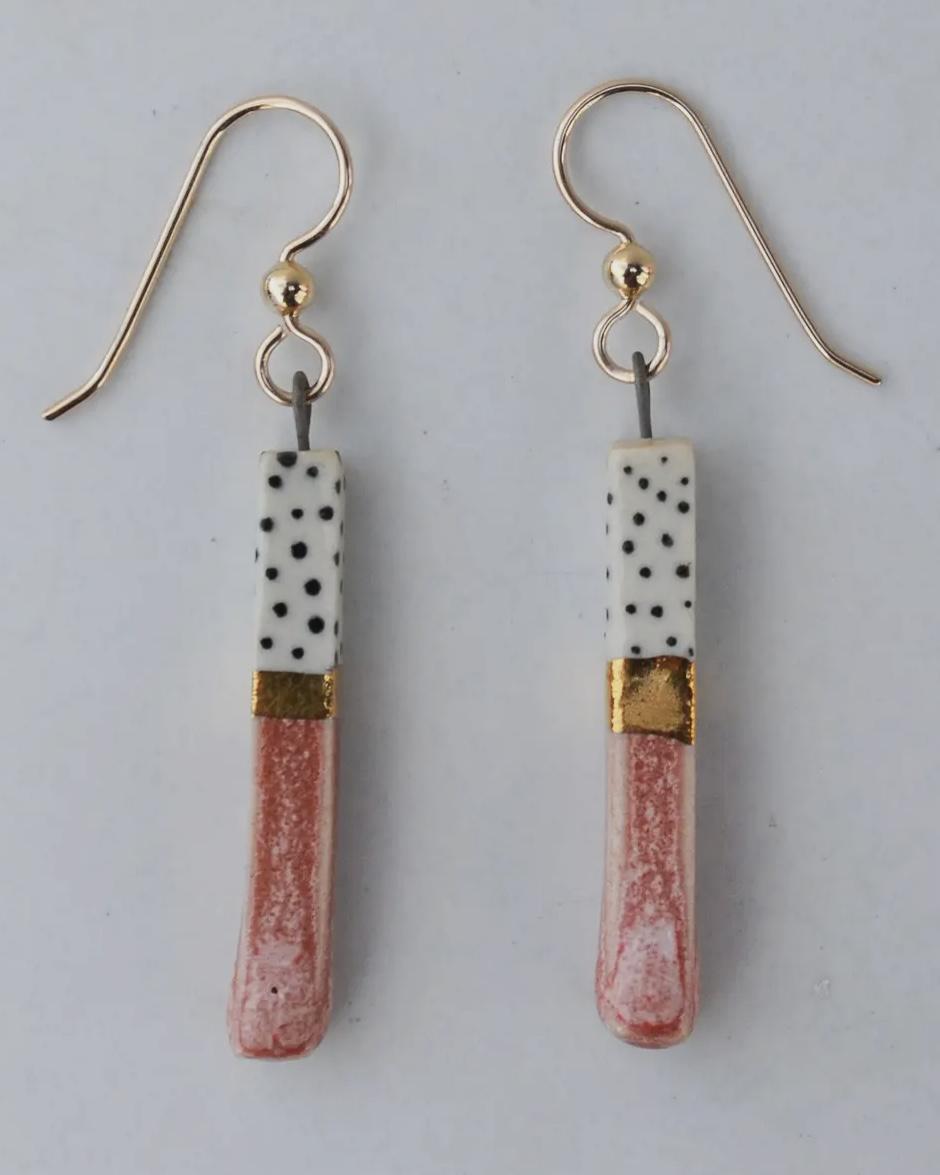 Lilikoi Project Porcelain Bar Earrings Dotted Rose