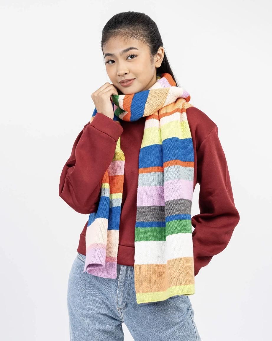 Verloop Multi Stripe Big Scarf in Rainbow