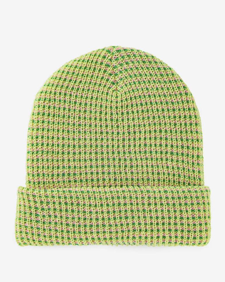 Verloop Simple Grid Rib Knit Beanie Hat in Lime and Pink
