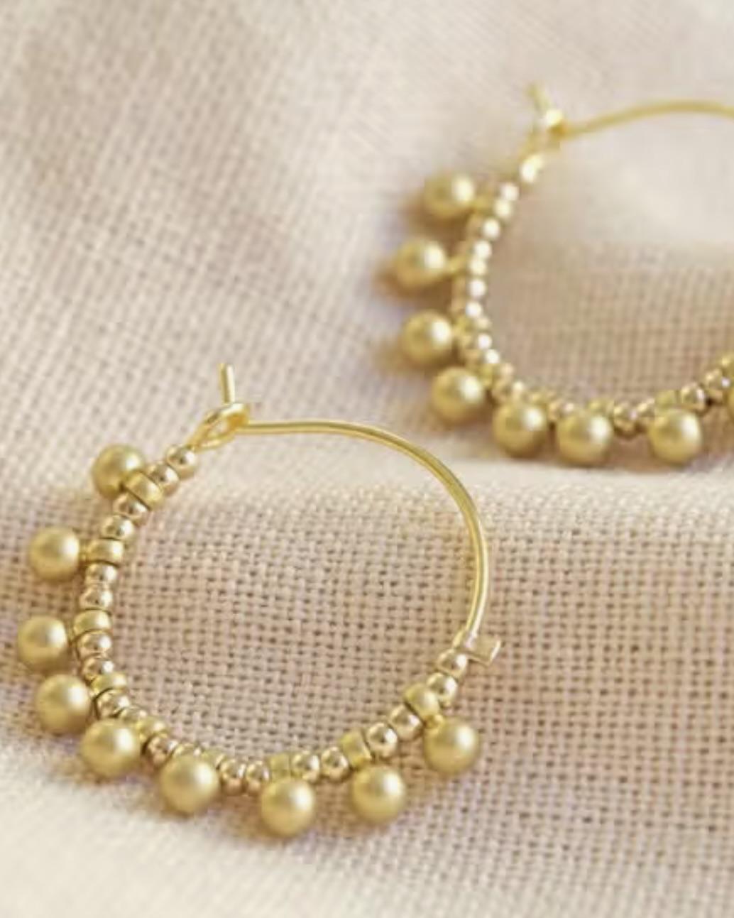 Lisa Angel Gold Beaded Ball Hoop Earrings - 14 kt Gold Plated