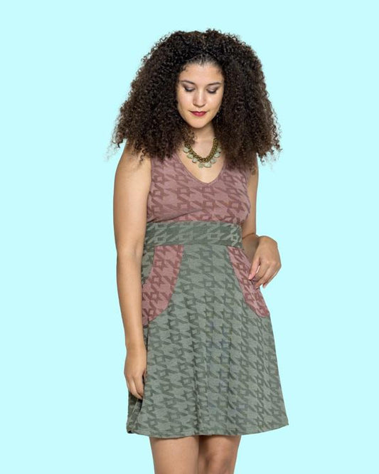 Squasht Aileen Dress in Sage and Blush Houndstooth - SALE - Sizes XS, Small, XL