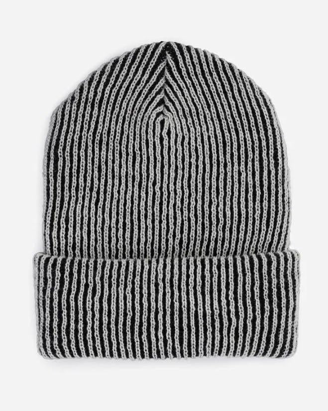 Verloop Simple Rib Knit Beanie Hat in Black & White