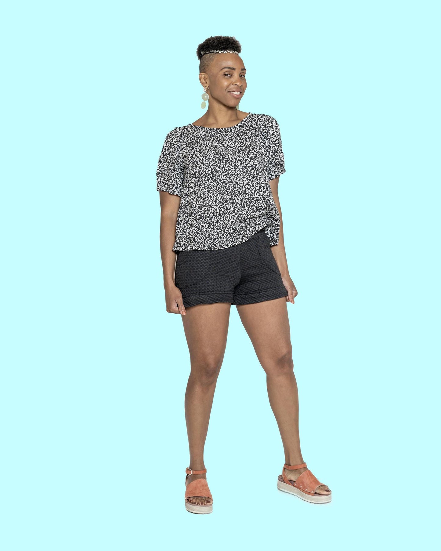 Squasht Short Shorts in Black with Textured Dots
