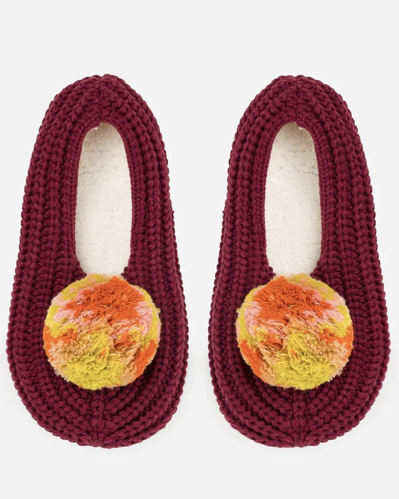 Verloop Marble Pom Rib Slippers in Wine Red
