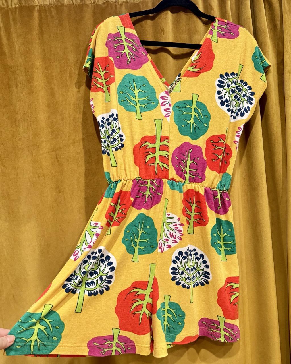 Fayru Penny Romper in Yellow Veggie Print