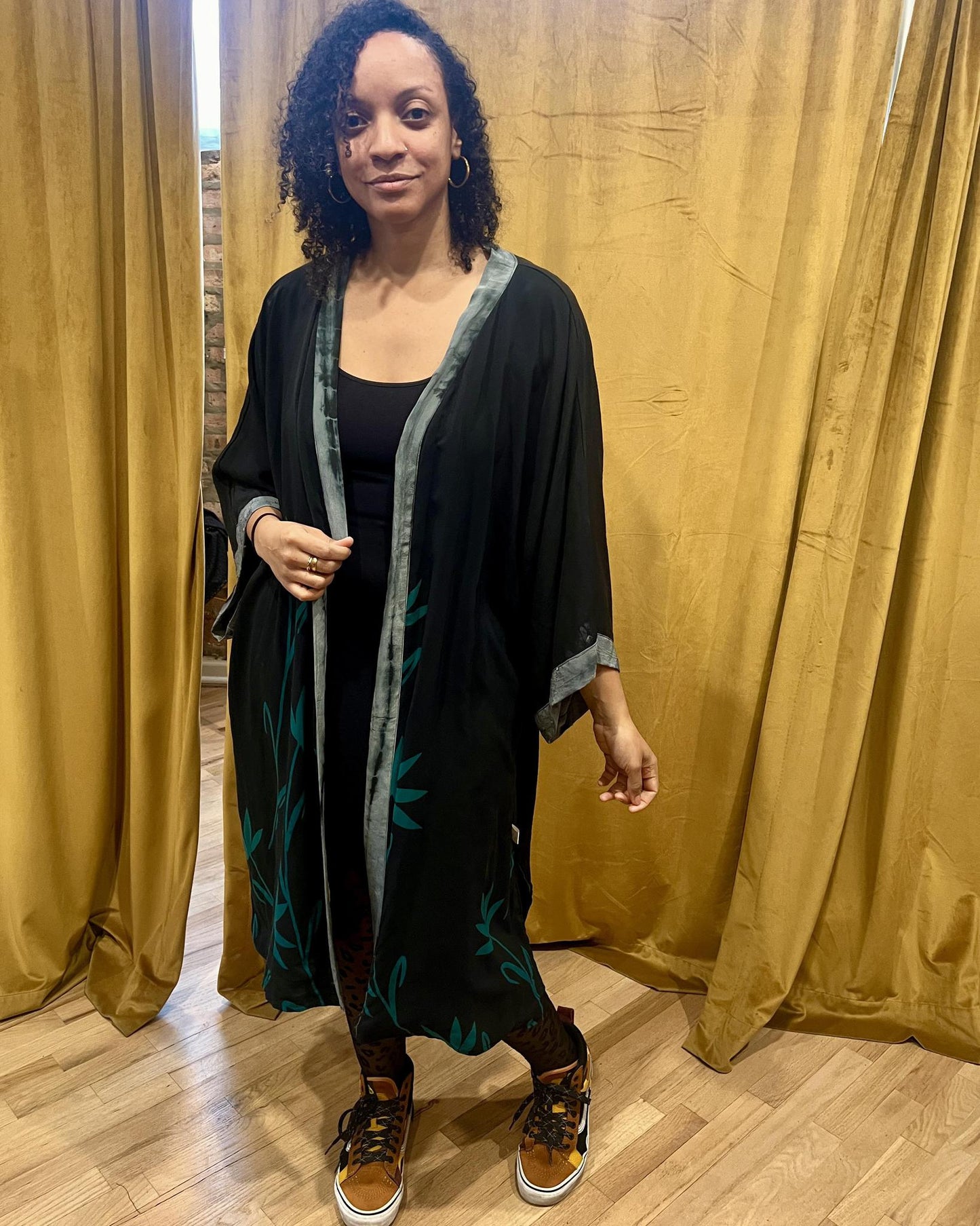 Indie Ella Double Flannery Lined Crepe Silk Kimono in Twilight Dreams