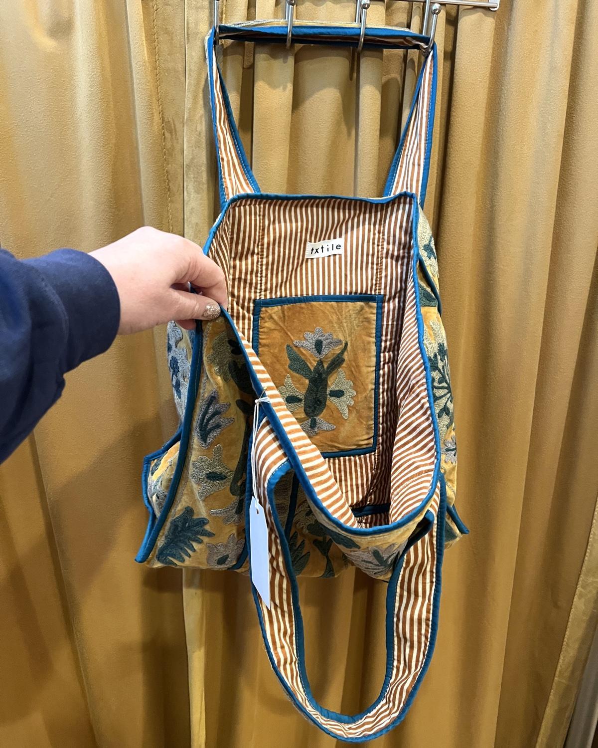 Txtile Velvet Suzani Tote Bag in Gold and Teal
