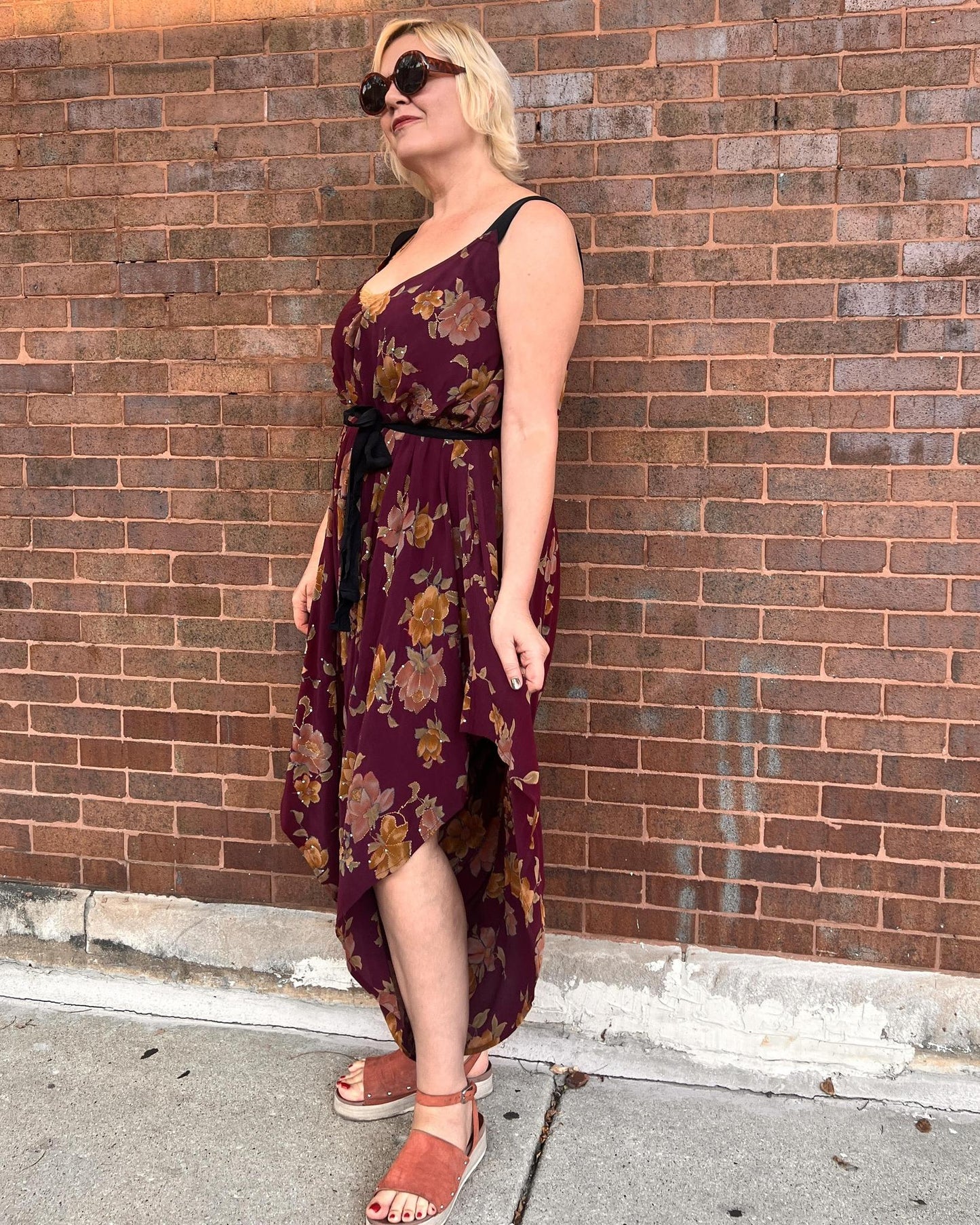 Indie Ella Zatanna Boho Silk Jumpsuit in Burgundy Floral
