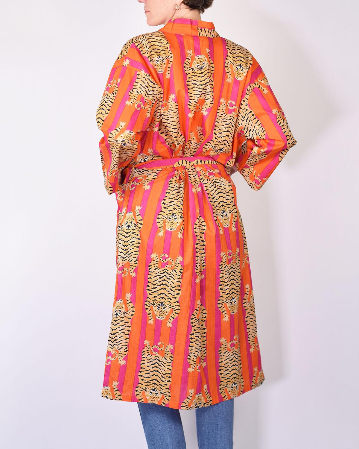 Txtile Lightweight Cotton Robe - Pink/Orange Tiger Print