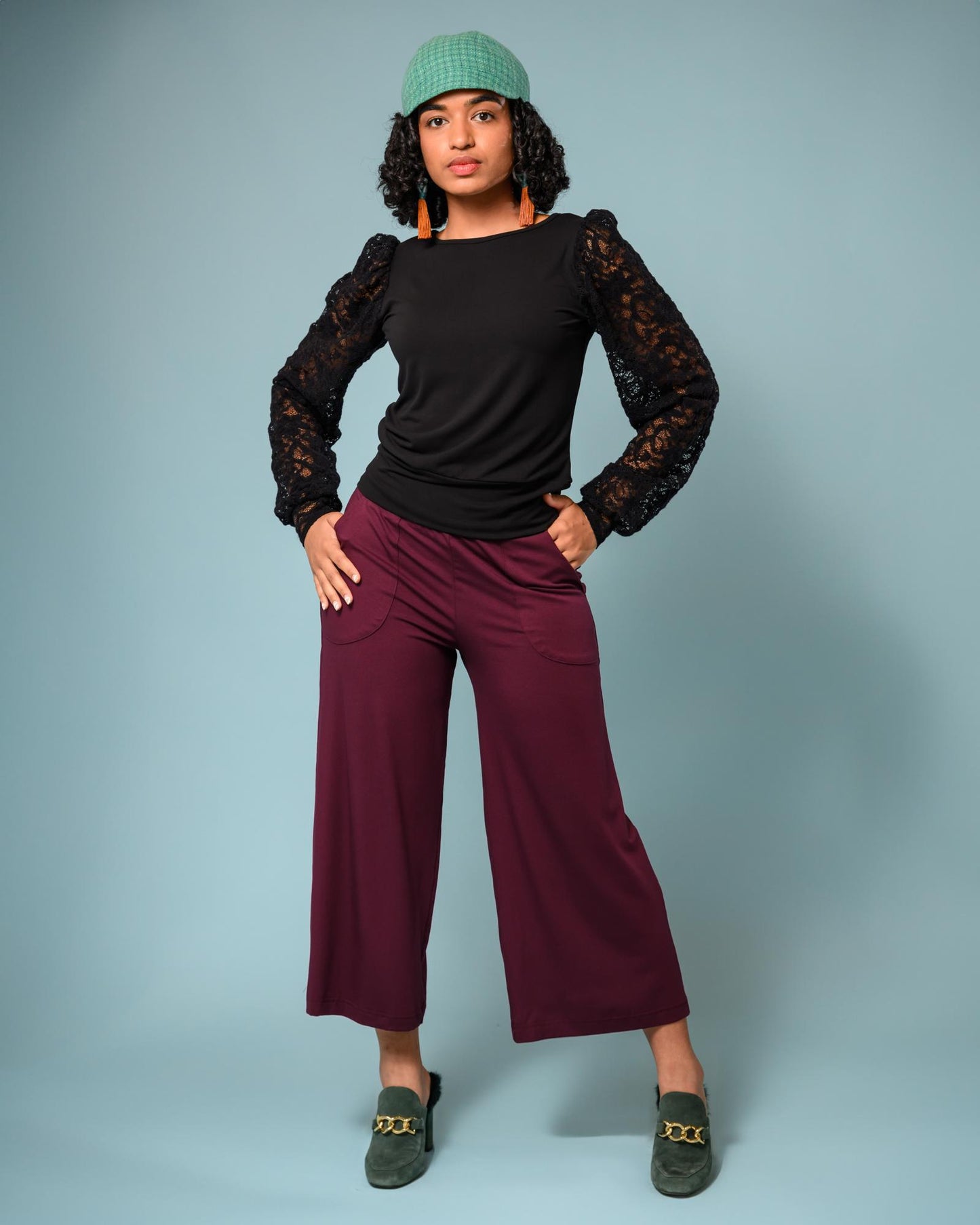 Squasht Wide Leg Pants (Cropped) Merlot