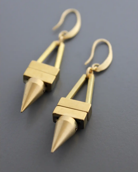 David Aubrey Geometric Hematite and Brass Spike Earrings