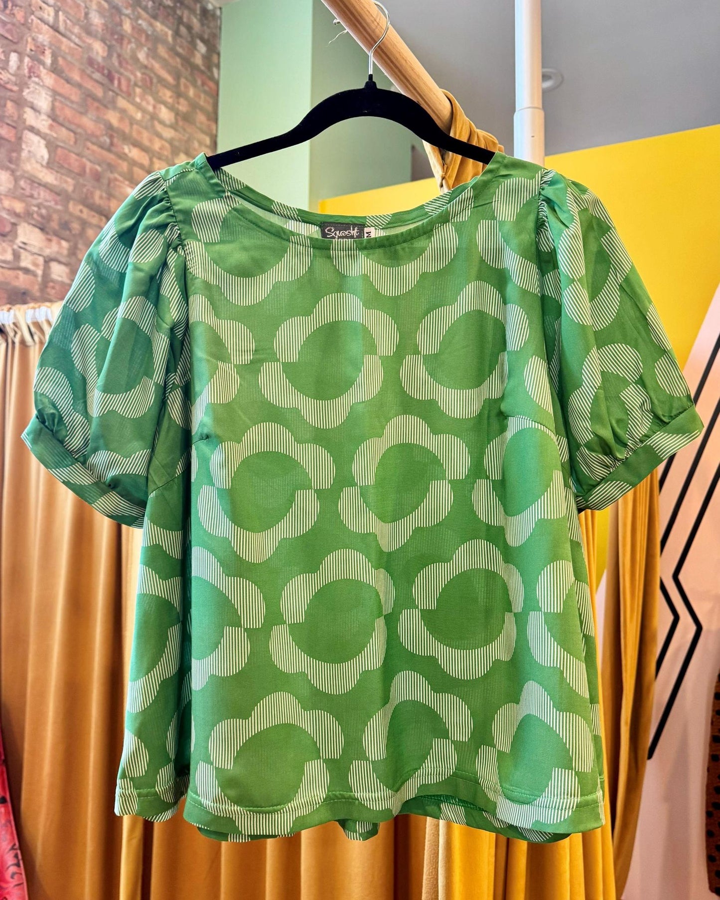 Squasht Puff Sleeve Top in Green Floral - Last One - Size Medium