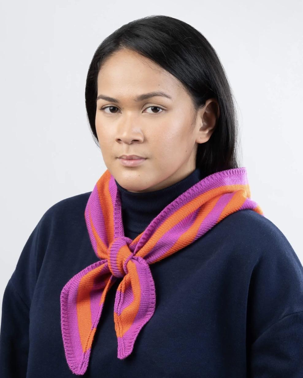 Verloop Simple Stripe Triangle Scarf in Poppy Magenta