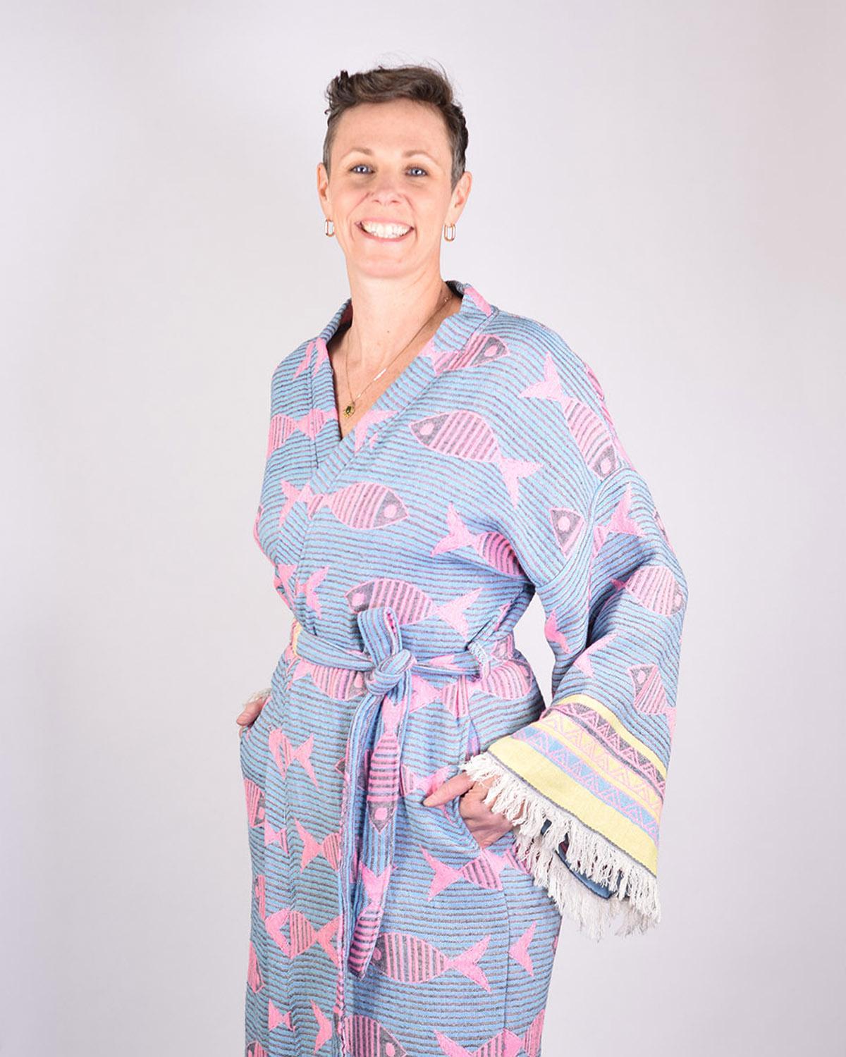 Txtile Woven Turkish Cotton Print Kimono/Robe in Pretty Fish