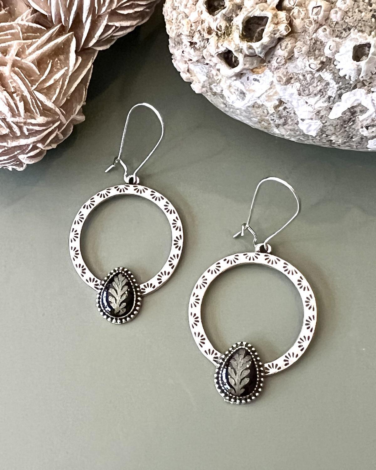 Pajaro Negro Fern Ornate Hoop Earrings