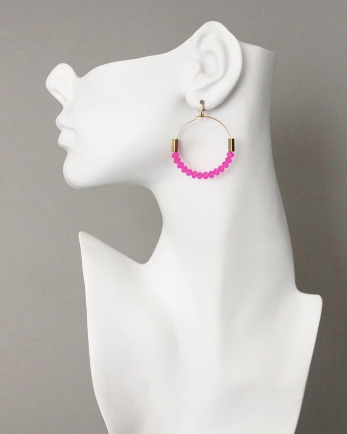David Aubrey Neon Pink Glass Hoop Earrings