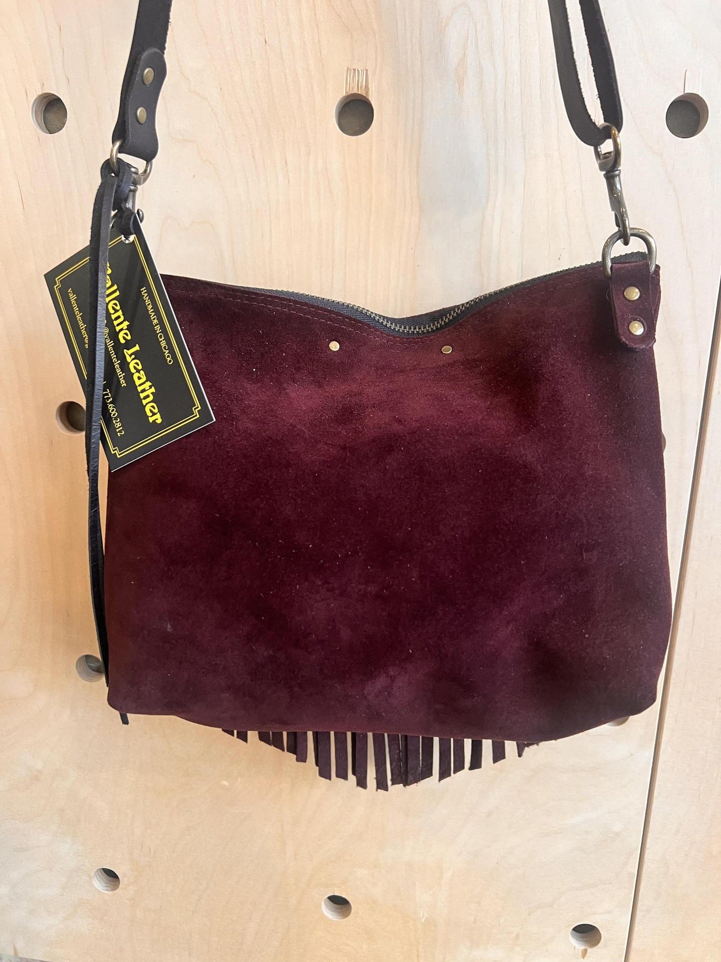 Vallente Leather Fringe Handbag in Deep Plum