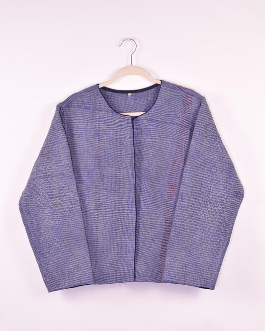Txtile Billie Quilted Reversible Patchwork Kantha Jacket - Size XL - Denim/Violet