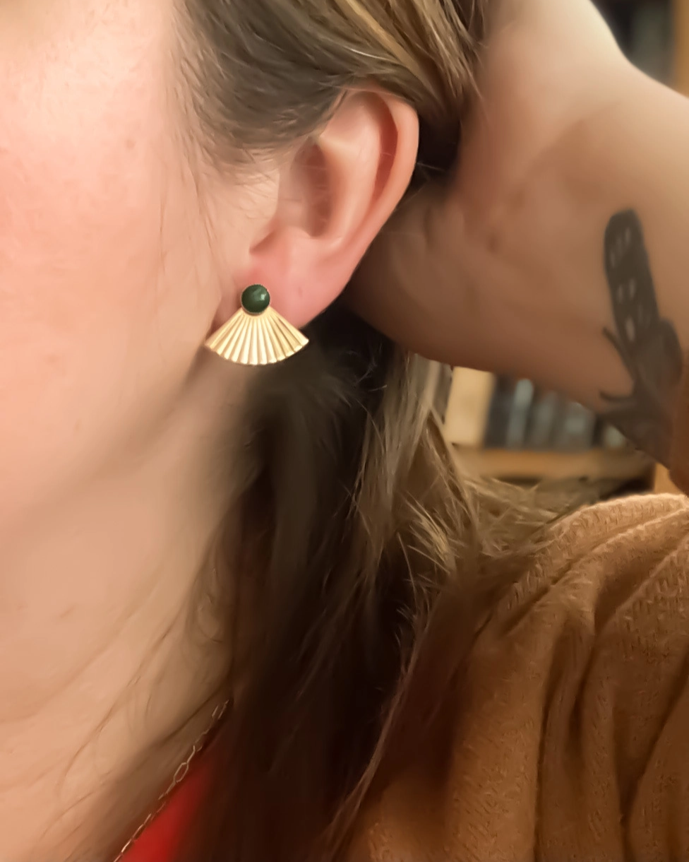 Michelle Starbuck Mini Pleat Jacket Earrings Malahite
