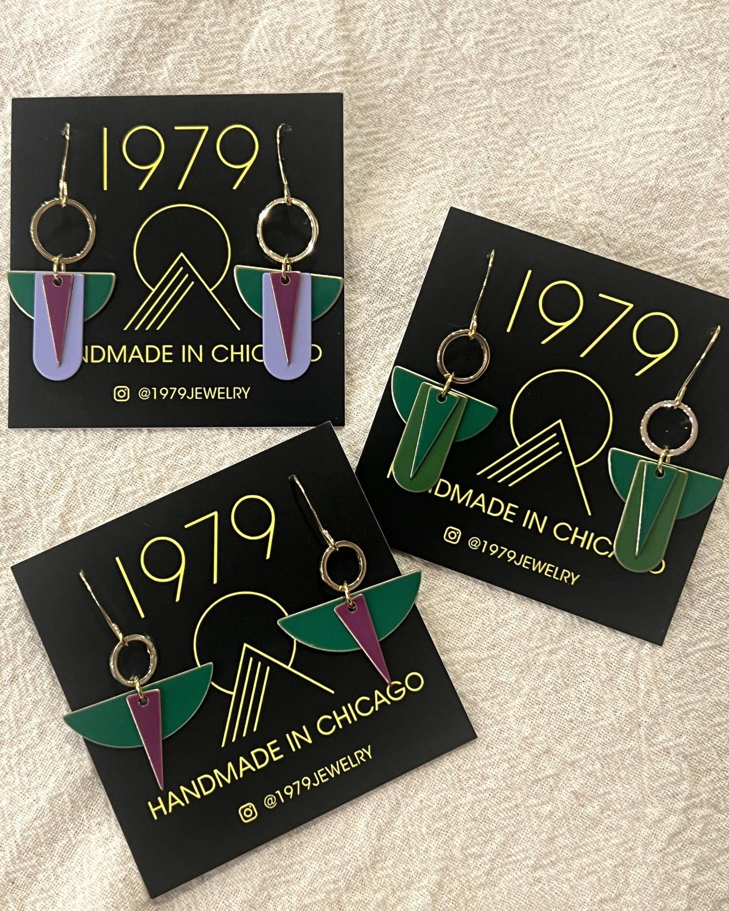 1979 Jewelry Green and Purple Wedge and Spike Earrings