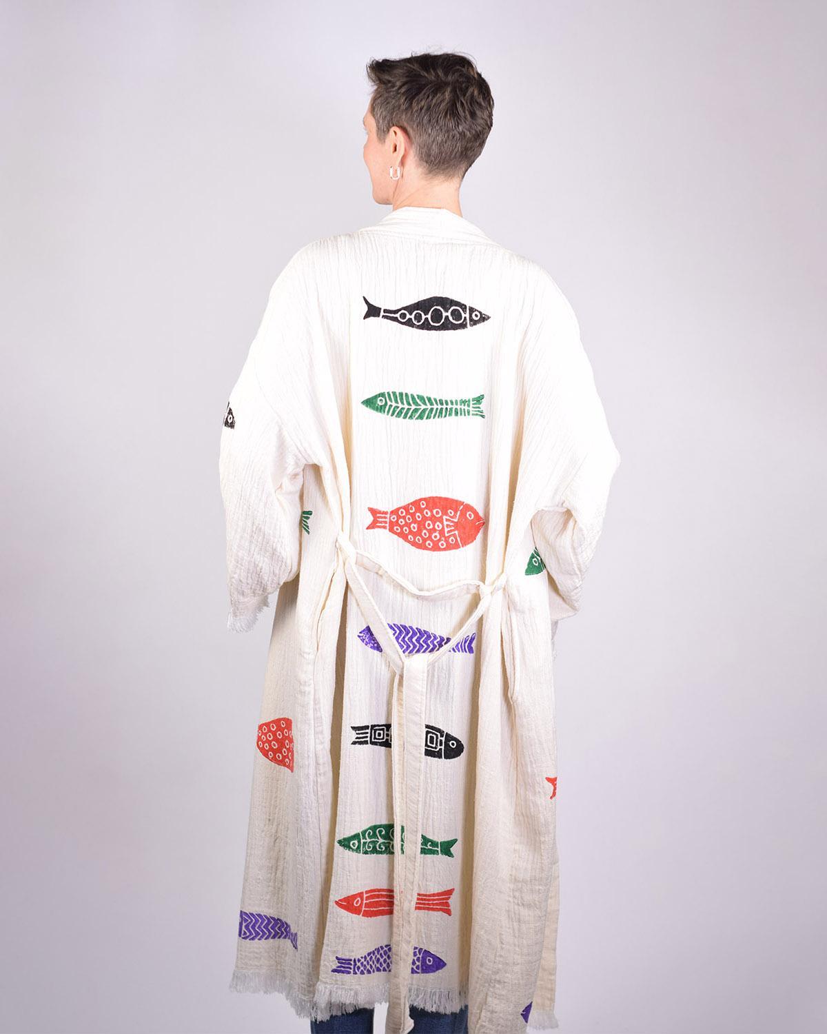 Txtile Luxury Turkish Cotton Kimono/Robe in Fish Party