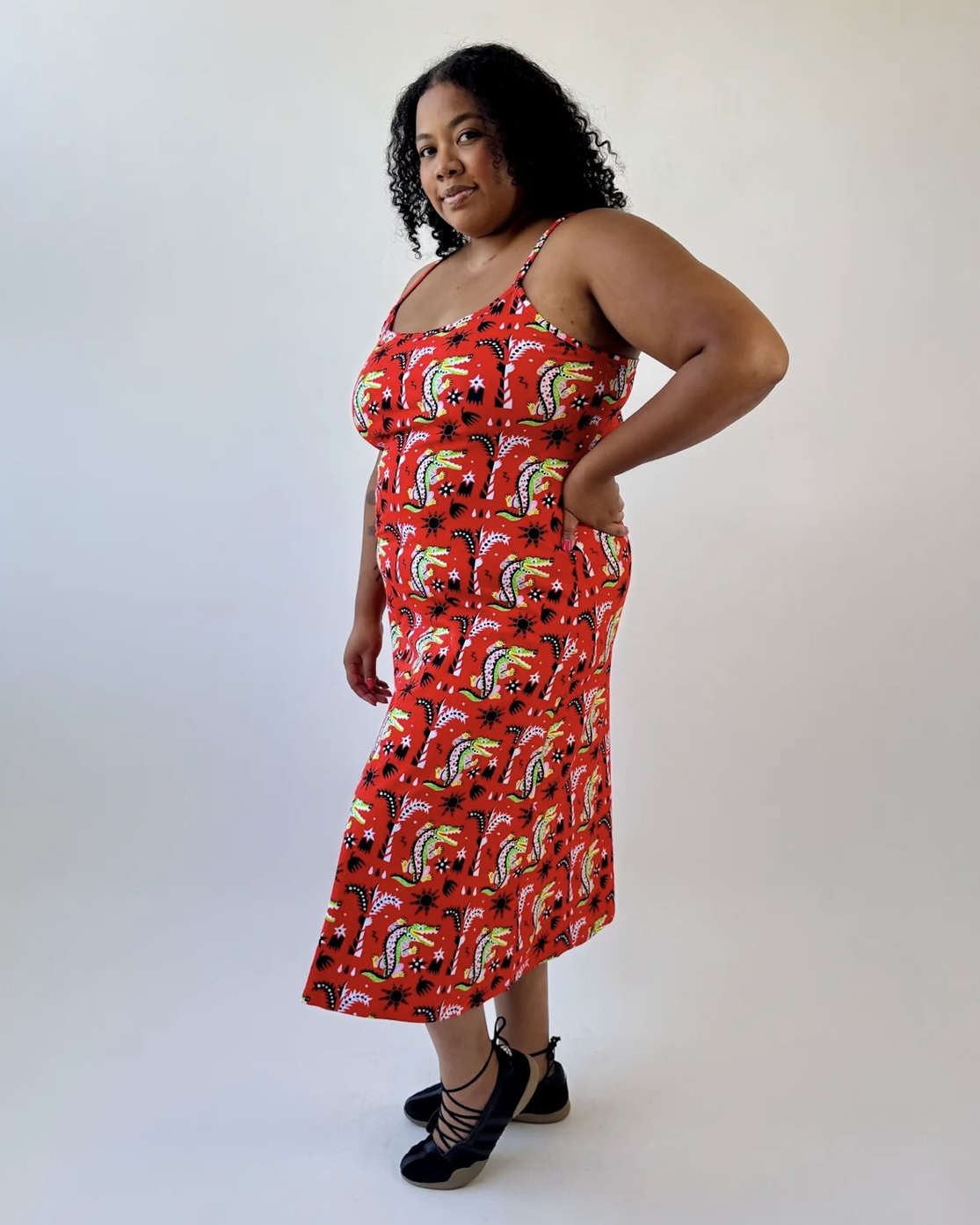 Nooworks Spaghetti Slip Dress in Crocodilo