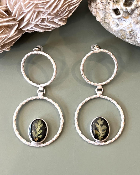 Pajaro Negro Double Circle Fern Earrings