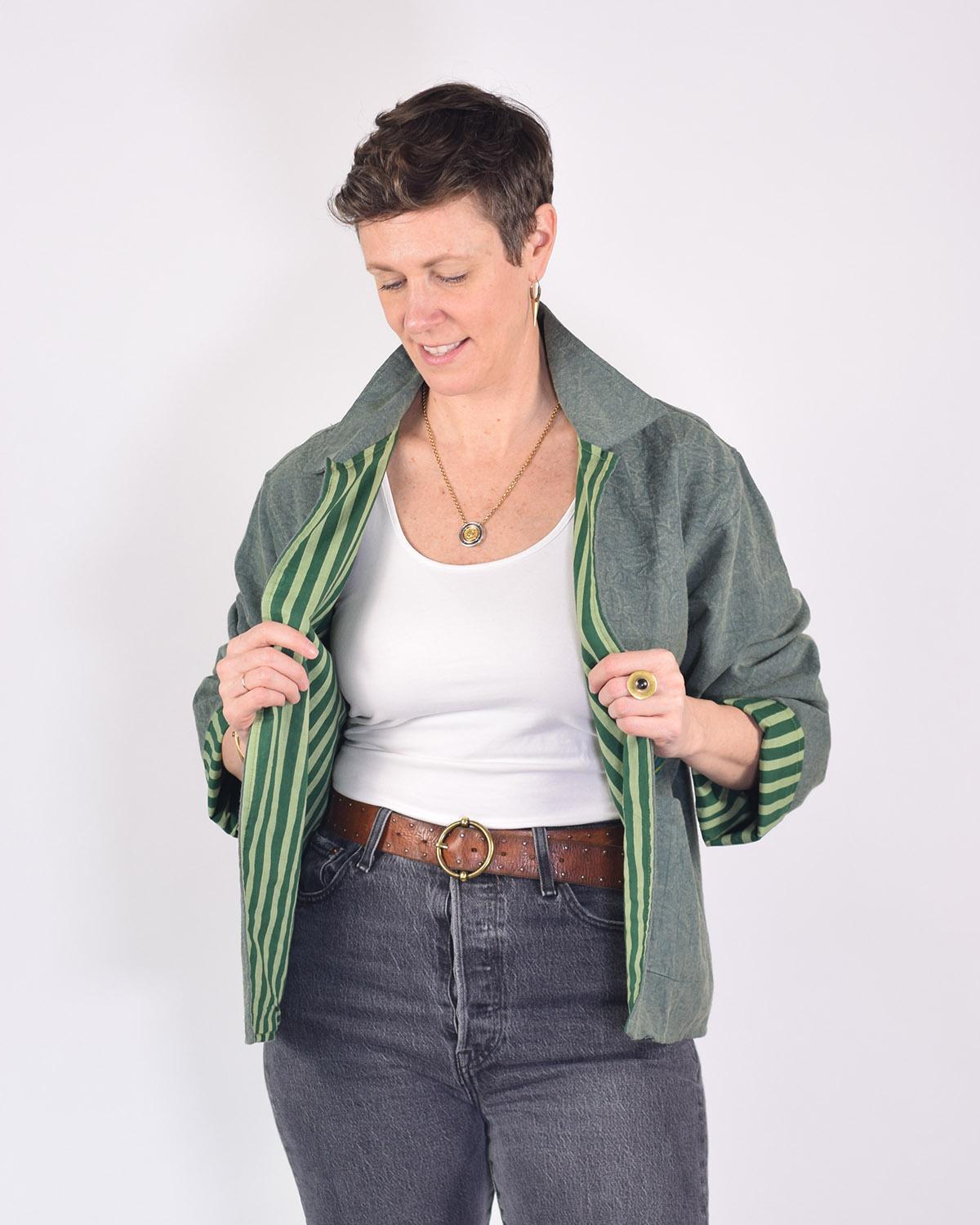 Txtile Dusty Teal Lightweight Garden Motif Canvas Embroidered Jacket