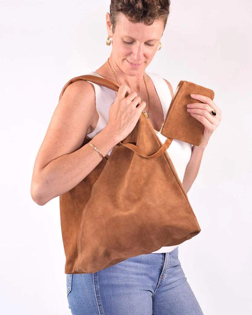 Txtile Italian Leather Boho Triangle Tote